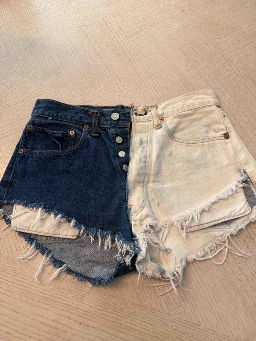 Levis Two Toned High-Waist Frayed Denim Shorts